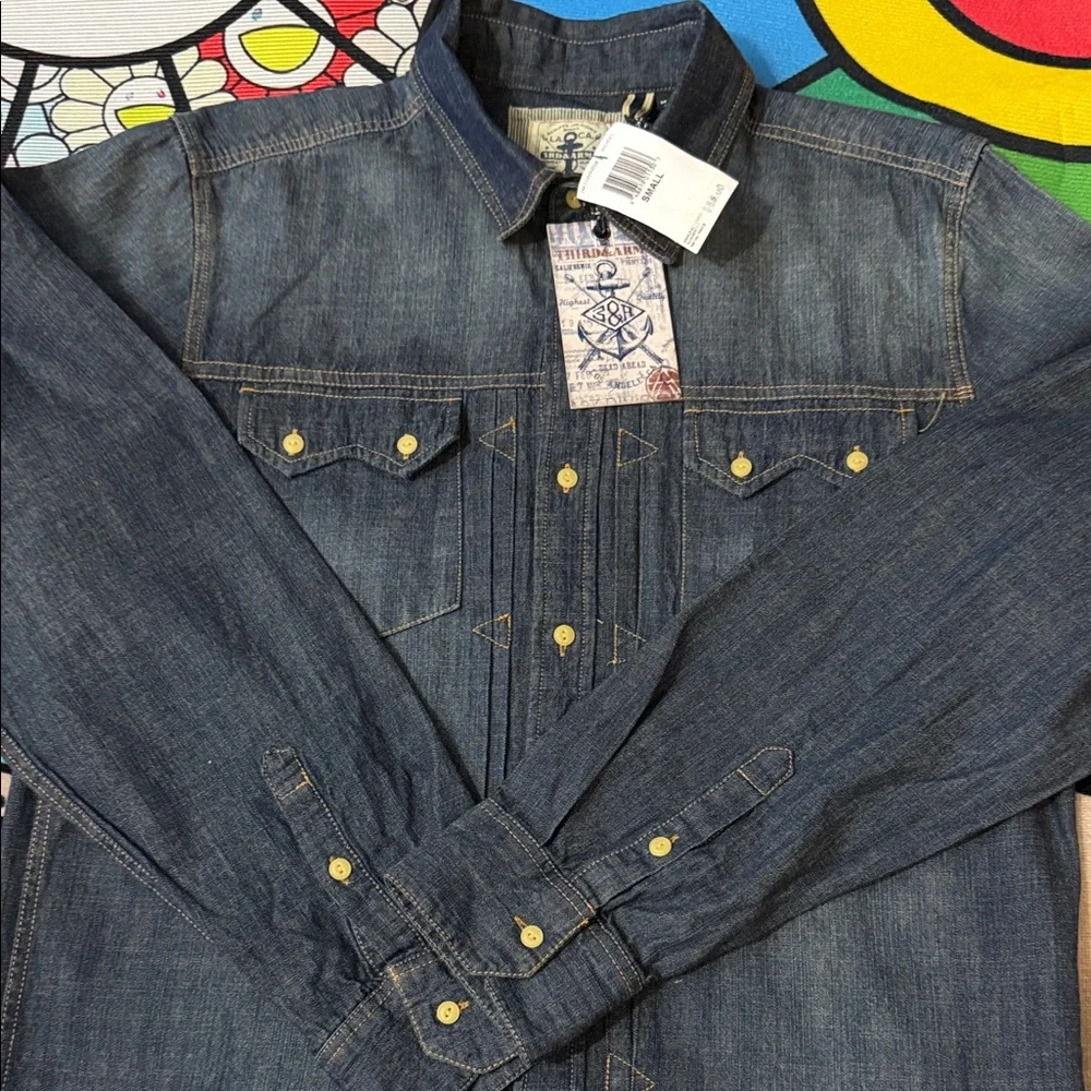 Third Army Men's Denim Shirt Long Sleeve - Picture 2 of 13
